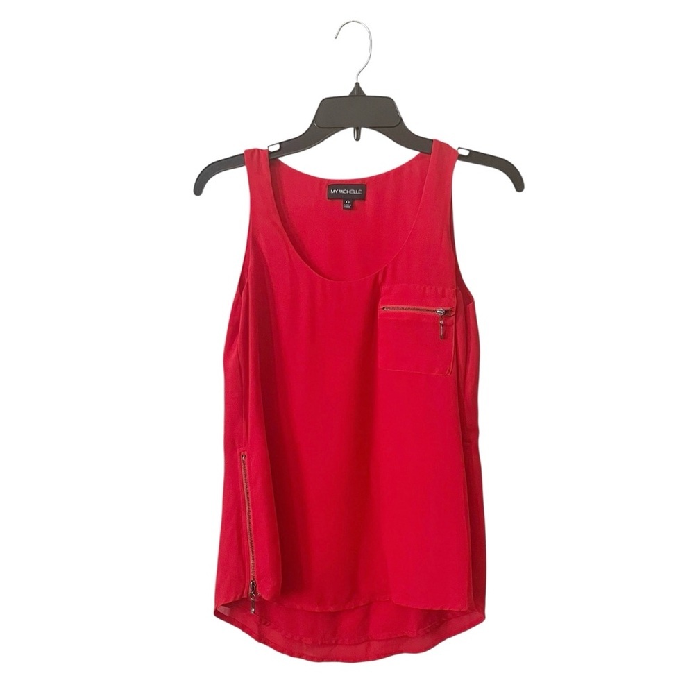 My Michelle Tank Top Women's Size XS Red Side Zippers Pocket Classic Shell